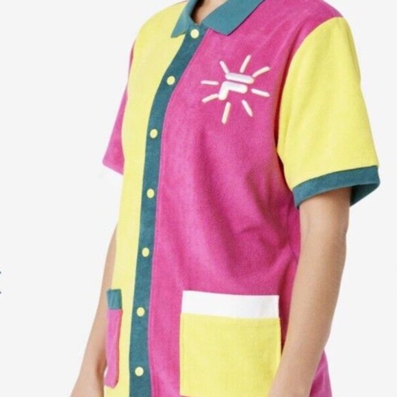 Fila Palani Sz XL Terry Tennis Polo Yellow/Pink Shirt Cotton Blend Embroidered - Picture 4 of 15